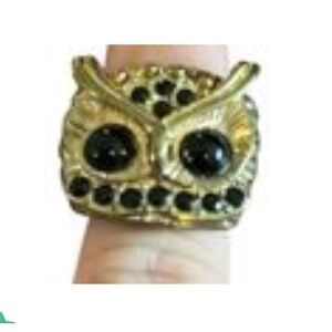 Vintage Chunky Owl Rhinestone Cocktail Boho Indie Shiny Metallic Chic Retro